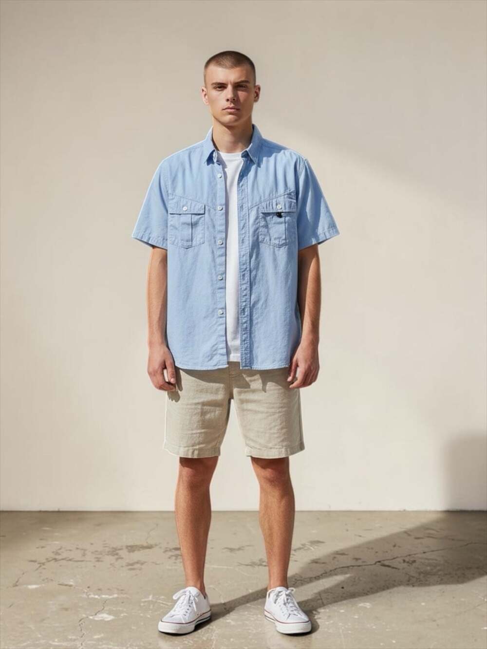 A6
IMKING Money Music Mayhem Blue Chambray Short Sleeve Western Shirt